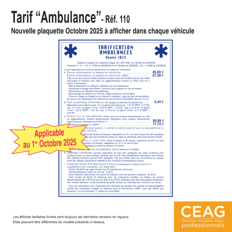 Plaquette Tarif Ambulances - Octobre 2025