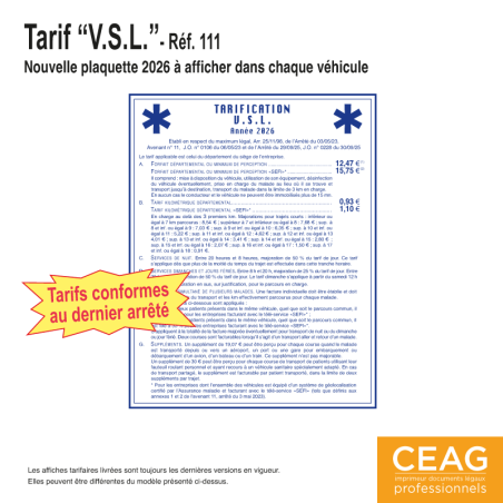 Plaquette Affichage Tarifaire VSL - Octobre 2026