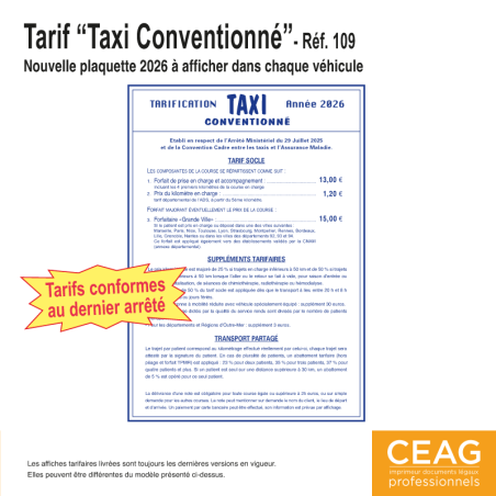 Plaquette Tarif Taxi Conventionné - 2026