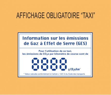 Affichage Emissions de Gaz à Effet de Serre Taxi Polyvalent