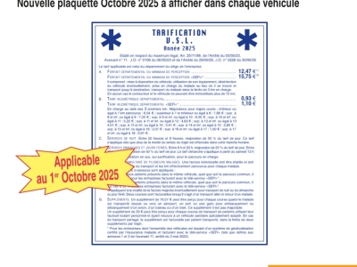 Transports  Sanitaires - Nouvelle Tarification applicable au 1er Octobre 2025